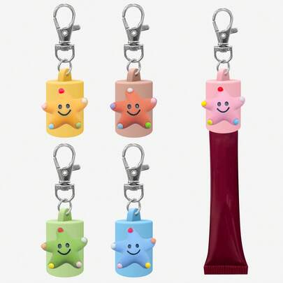 1个唇彩钥匙扣，带便携式硅胶盖的润唇膏钥匙扣，时尚配饰，可挂在钱包、钥匙、背包和衣服上。