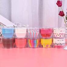 100 chiếc/gói Giấy lót bánh cupcake in ngẫu nhiên, cốc giấy chống dầu mỡ, quà tặng Ngày của Mẹ, đồ dùng cho mẹ, dụng cụ làm bánh - Nhiều màu - Xem 2