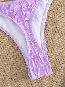 女士纯色性感露背系带连体泳衣，适合海滩、舞台表演、音乐会等夏季度假场合。 - 淡紫色 - 查看 5