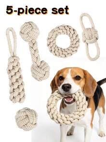 5pcs Dog Handmade Braided Rope Toys Set, Chew Toys For Medium & Small Dogs, Tug Of War, Fetch, Dental Care, Interactive Pet Toys - Multicolor - View 1