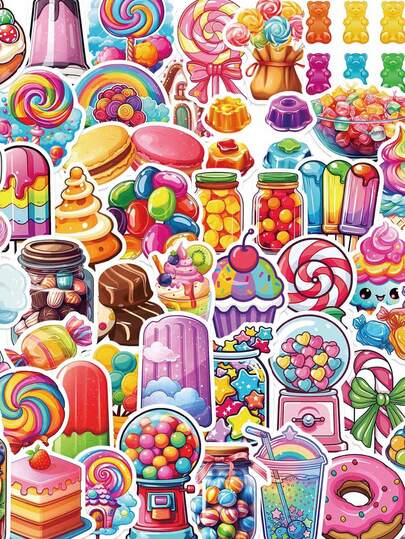 50Pcs Cute Colorful Candy Cartoon Stickers Scrapbooking Notebook Water Bottle Laptop Luggage Skateboard Car Sticker