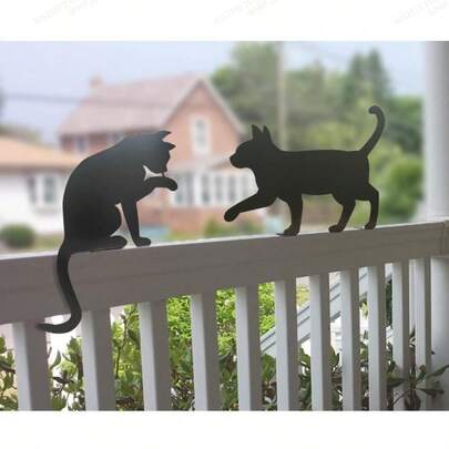 2pcs Metal Cat Fence Decor, Metal Cat Garden Art, Black Cat Yard Decoration, Metal Cat Silhouette, Cat Yard Art Outdoor And Garden Decor, Metal Garden Art Cat, Gift For Cat Lovers