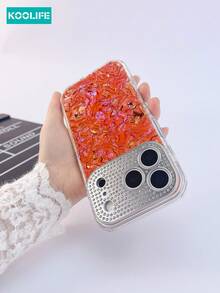 Koolife 1pc Faux Marble Texture Phone Case, Large View Window, Diamond Inlaid Lens, Full Cover TPU, Fashion Design, Anti-Slip Shockproof Case, Compatible With IPhone 17/17 Pro/17 Pro Max - Orange - View 6