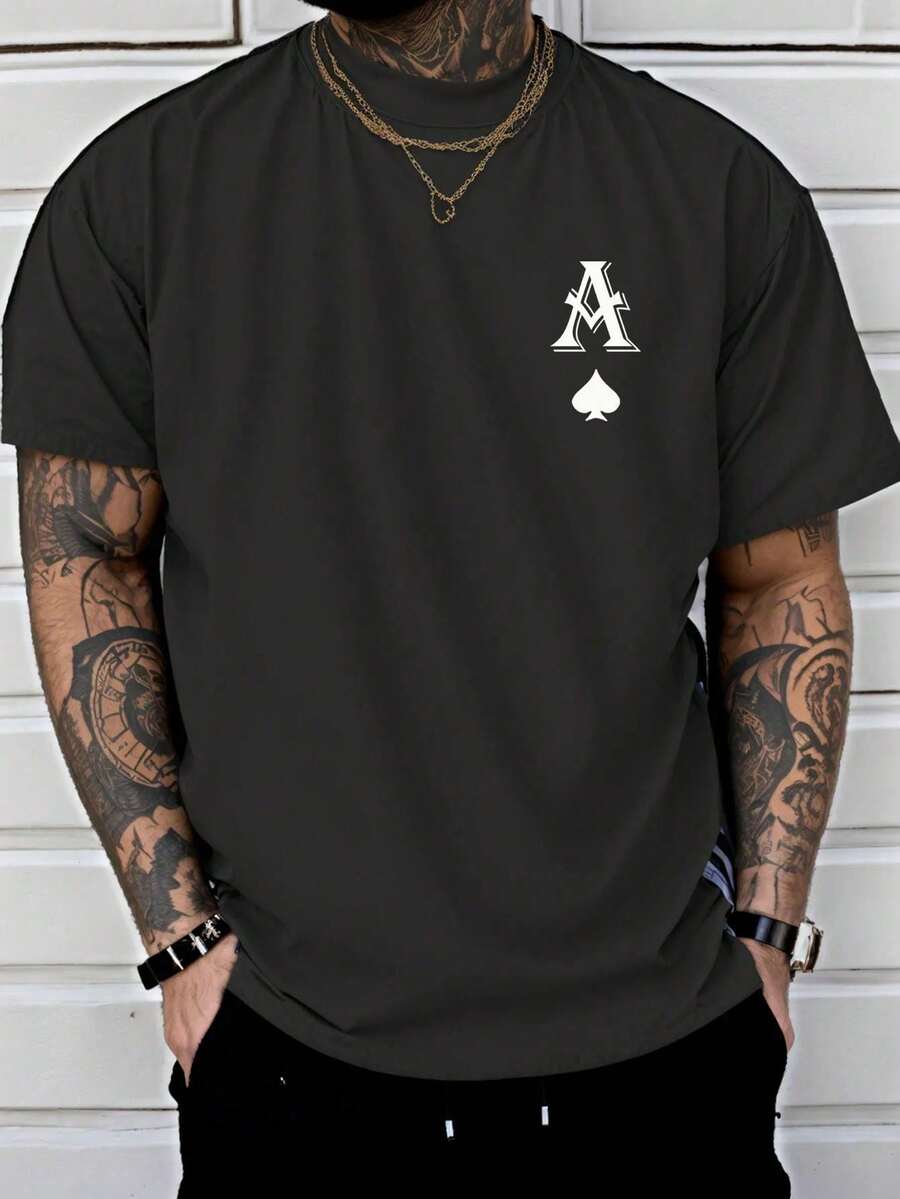 Men's Casual Slim Fit Crew Neck T-Shirt, Suitable For Commuting - Dark Grey - View 1