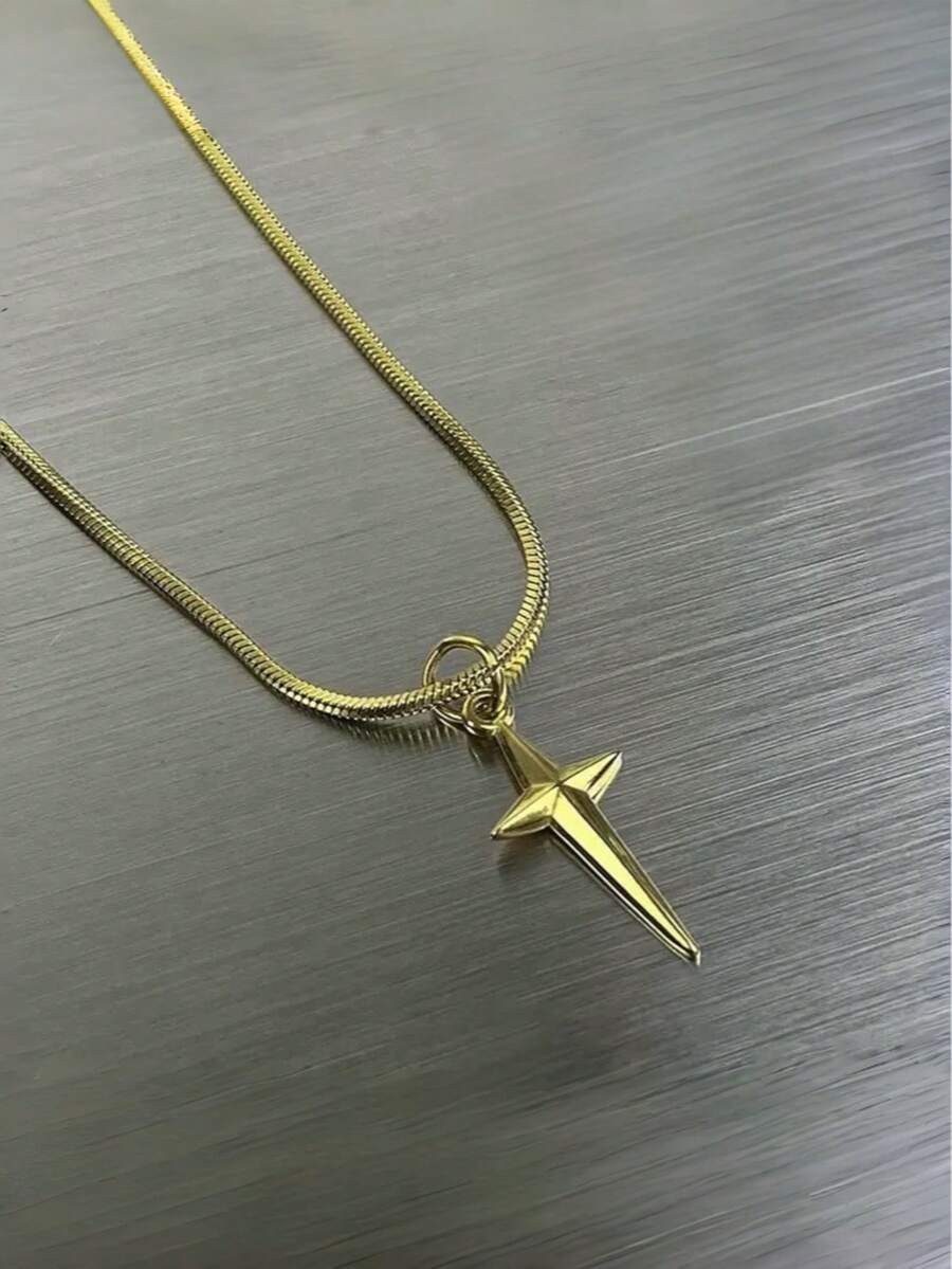 1件男士18K镀金精致3D星星吊坠项链，百搭简约不锈钢星星元素项链，适合日常佩戴和时尚嘻哈场合 - 金色 - 查看 1