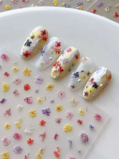 1 قطعة ملصق فني للأظافر مزخرف بالزهور الربيعية، ملصقات أظافر ملونة وجميلة وحلوة، مواد زخرفة أظافر DIY متعددة الاستخدامات للفتيات