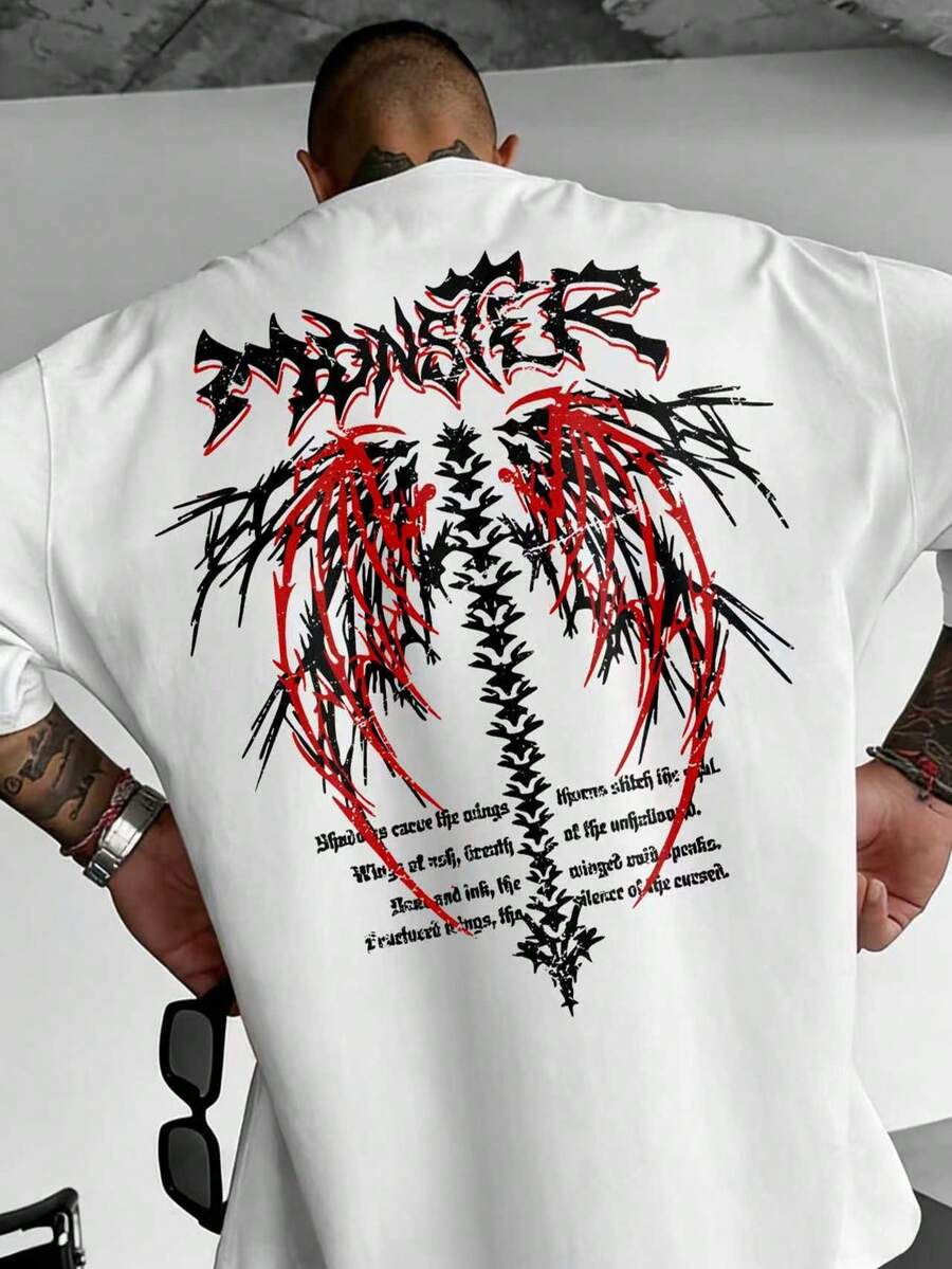 男士新款时尚嘻哈印花T恤 - 白色 - 查看 1