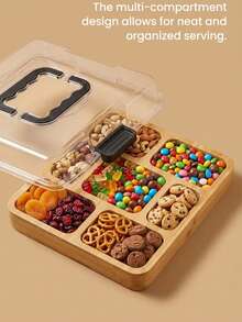 Bộ đồ dùng phục vụ bằng tre cao cấp 2 trong 1: Khay tròn có nắp và hộp đựng đồ ăn nhẹ hình vuông có tay cầm và nắp, lý tưởng để đựng phô mai, kẹo, món khai vị, dùng trong các buổi họp mặt gia đình và làm quà tặng. - Xem 8