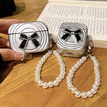 Elegant Bow Accessory Silver Earphone Protective Case + Pearl Bracelet, Suitable Compatible With Apple Earphone Protective Case - Multicolor - View 2