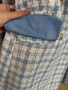 Women's Tweed Plaid Blazer,Casual Elegant Plaid Buttons On The Front Button. - 藍色 - 查看 5