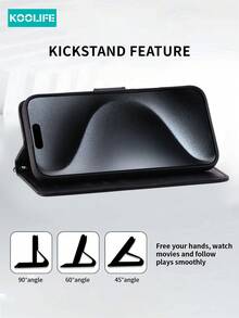 Koolife 1pc Leather Wallet Phone Case For 17 Pro Max/ 17/ 17, Full Body Protective Cover With Card Slot - Black - View 6