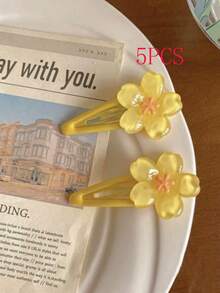 5个甜美黄色樱花发夹，可爱侧刘海夹，ins风刘海夹，BB夹，不含卡纸 - 黃色 - 查看 4
