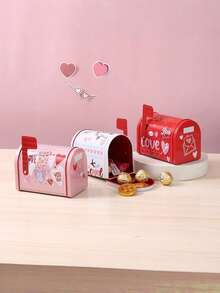 1 pieza Buzón de hierro decorativo, caja de almacenamiento de regalo de decoración del hogar, caja recuerdo, caja de regalo del Día de San Valentín para el intercambio en la escuela, decoración exquisita, regalo único para cumpleaños/vuelta al colegio - Multicolor - Ver 6