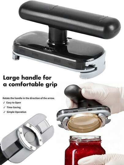 Manual Can Opener - Smooth Edge Design, Rotating Bottle Opener With Non-Slip Base, Easy To Open Cans, Jars And Bottles, Effortless For Elderly, With Comfortable Grip Handle, Extra Large Turning Knob