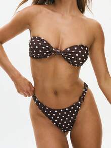 Women's 2 Piece Polka Dots Bikini Sets Halter Triangle Swimsuit Cheeky High Cut Bathing Suits For Summer Beachwear - màu nâu - Xem 2