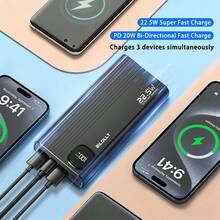 22.5W Fast Charging Portable Power Bank With Real-Time Battery Level Display, DP 20W Fast Charging, Ultra-Slim Design, Supports Type-C Bidirectional Charging, Portable External Battery Pack Compatible With IPhone 16/15/14/13/12/11 And Android Series. - 黑色 - 查看 2
