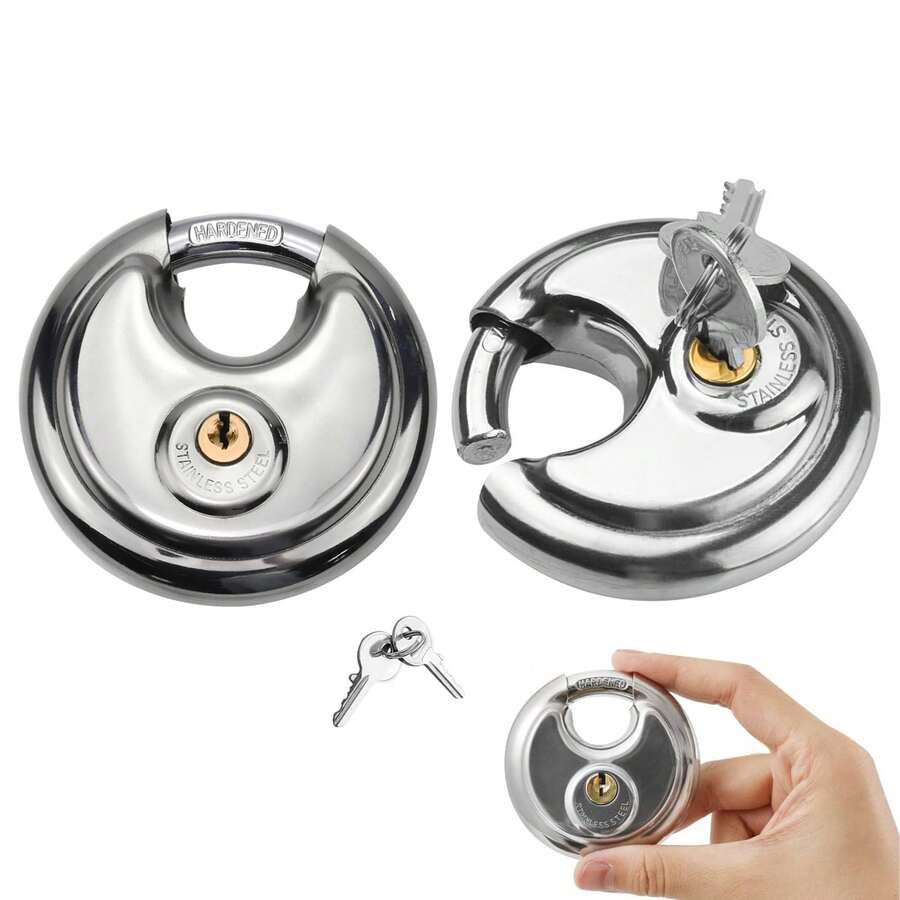 1pc 60mm Pure Copper Core Stainless Steel Heavy Duty Padlock, Outdoor Gym Security Door Lock, Anti-Theft Tool - Round Heavy-duty Key Lock - View 1