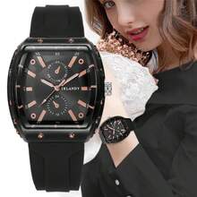 1件装女士硅胶表带时尚休闲双眼数字刻度石英腕表，简约风格 - 黑色 - 查看 1