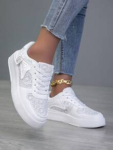 Women's Casual Shoes, Fashion Sneakers, Street Style Lightweight Skateboard Shoes - White - View 4