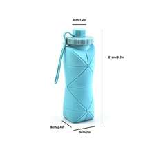 Collapsible Silicone Travel Water Bottle 20oz (600ml), Reuseable Leakproof BPAs Free Foldable Sports Bottle, With Carrying Strap - Màu xanh nhạt - Xem 2