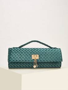 REMANLAND 优雅的蓝绿色灯芯绒手提包，奢华新款绒面派对手拿包，闪亮方形包身配金属锁扣，适合搭配华丽的派对礼服、缎面晚礼服、冬季正式服装，适用于派对、聚会、盛会、婚礼等场合。 - 青碧色 - 查看 3