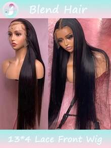 13x4 直发蕾丝前假发，真人混纺发，180% 密度，预先拔毛，带婴儿发，透明，6-36 英寸，无胶巴西发，女士款，自然黑（混纺假发 - 真人发和合成纤维混合）假发/女士真人混纺假发/真人混纺蕾丝前假发/无胶假发/漂白发结/预先拔毛/蕾丝假发/提升您的造型/增强自信/完美礼物 - SNatural - 查看 2