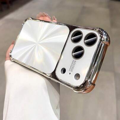 White Tech Pattern Electroplated Silver Edged CD Pattern White Case Compatible With IPhone 17 Pro Max/17 Pro/17/16/16 Pro Max/16 Pro/15/15 Pro Max/15 Pro/14 Pro Max/14 Pro/14 Pro Max, Thick Protective Hard Shell Full Coverage Spring Gift