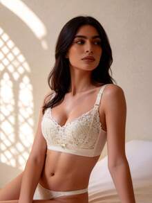 Temptuelle 超薄透气蕾丝聚拢性感文胸，带空心罩杯，无钢圈文胸，内衣 - 香檳色 - 查看 5