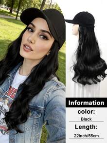 24英寸长卷发假发，棒球帽款式，一体式高温合成纤维可调节女士假发，适合万圣节、音乐节、派对等场合。 - 彩色 - 查看 12