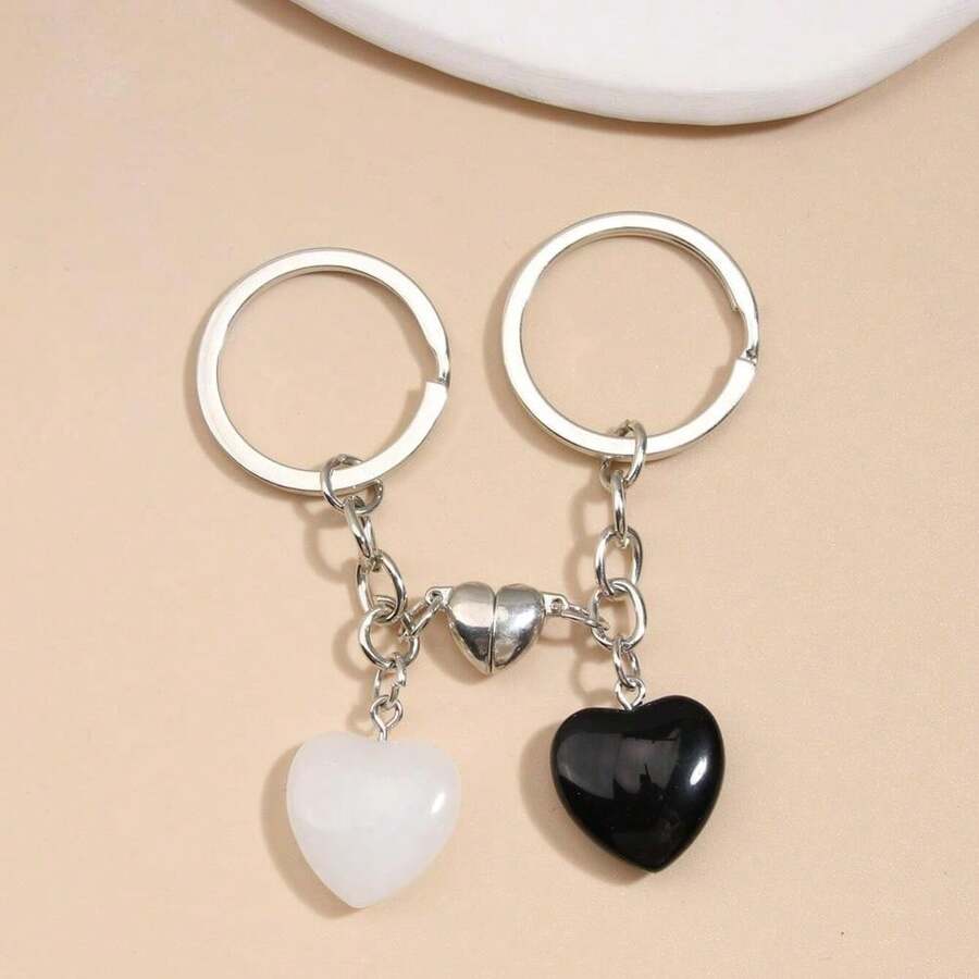 Street 2pcs Couple Heart Charm Keychain Valentine's Day Car Accessories Bag Charm School Cute Goth Y2k Christmas Gift Ideas Bag Accessories Lanyards With Id Holder Car Accessories Bag Charms - 彩色 - 查看 1