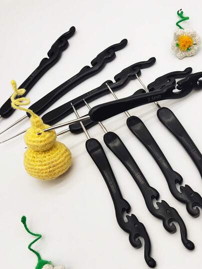 9pcs Plastic Crochet Hooks Set, Lace Pattern, Stainless Steel Polished Tips, Knitting Tools, 0.8, 1.0, 1.2, 1.3, 1.5, 1.7, 1.9, 2.1, 2.5mm
