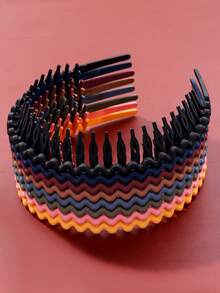 8 piezas Diademas de plástico con dientes ondulados de estilo coreano, simples y versátiles para el lavado de la cara y el peinado - Multicolor - Ver 7