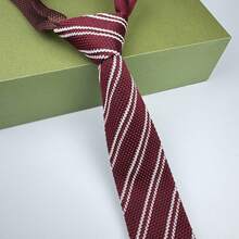 Knitted Tie And Belt, Unisex Couple Style, Striped Casual Tie, Formal Occasion, Wedding Party, Evening Dress Accessory, Gift Tie And Belt - Multicolor - View 6