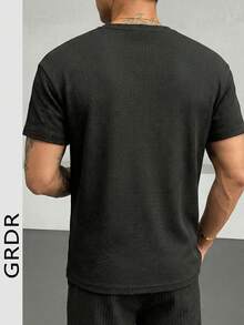 GRDR 男士纯色时尚百搭夏季户外休闲亨利领短袖T恤 - 黑色 - 查看 2