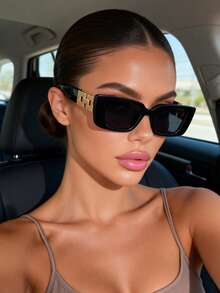 1 Pair Women's Geometric Plastic Frame Glasses, Exquisite Classic Retro Elegant Fashion, Suitable For Tropical Beach Vacation, Outdoor Travel, Daily Life, Street Photography Decoration, Women's Gift - Multicolor - View 2