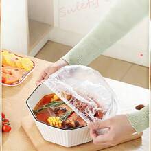 90-100pcs/190-200pcs Transparent Plastic Wrap Lids, PE Film Plastic Covers For Bowls And Leftovers, Keeps Food Fresh, Kitchen Supplies - Multicolor - View 7