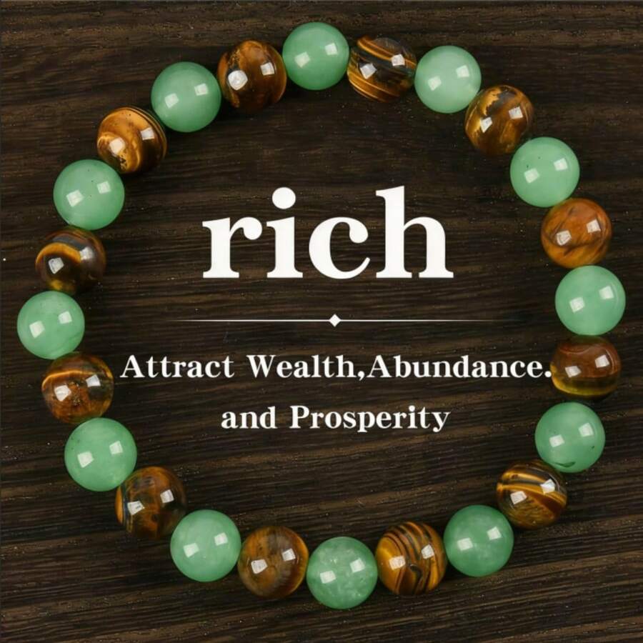 1pc Money Attraction Bracelet With Green Tiger Eye - Blue Friendship Bracelet Beaded Jewelry Protection Bracelet Encouragement Gift Fashion Artificial Bracelet Of The Day Colorblock Beaded Crystal Bracelet - A - 查看 1