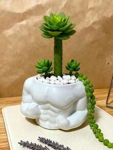 1 pezzo Vaso portapiante a forma di uomo muscoloso, vaso minimalista per piante grasse, vaso da bonsai da scrivania creativo, contenitore per piante artificiali, decorazione per la casa, decorazione per la stanza, vaso per fiori finti - Taglia unica - Visualizzare 3