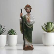 8 Inch 5" Saint St. Jude Resin Statue, Religious Home Decor Figurine, Green Sculpture Traditional Attire, Indoor Tabletop Display, Perfect Easter Gift Or Religious Room Decor, Statues For Home Decor - 1PC - View 4