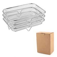 3pcs Stackable Stainless Steel Air Fryer Rack, Round & Square Air Fryer Basket, Detachable Racks For Air Fryer, Oven, Baking, Dishwasher - Air Fryer Grill Rack - View 6