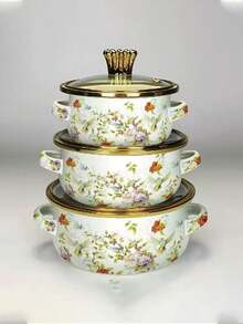 3 piezas Olla de leche con borde esmaltado, Tazón esmaltado, Olla de sopa esmaltada, Mini olla esmaltada, Olla esmaltada gruesa, Olla esmaltada con tapa, Apta para cocina de inducción y estufa de gas - Ver 16