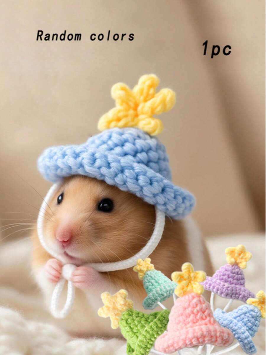 1pc Cute Hamster Headdress, Star Knitted Hat, Mini Hat DIY Toy, Suitable For Parrots, Snakes, Lizards - Multicolor - View 1