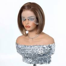 6/613 挑染金棕色直发假发，13x4蕾丝前巴西发假发，女士款，10英寸，150%密度 - S6/613 - 查看 4