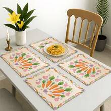 4pcs Easter Theme Placemats, Cute Rabbit Pattern With Diamond Elements And Floral Design, Suitable For Party Dining And Easter Decoration. Size: 30x45cm, Applicable For Seasonal Home Decor, Holiday Table Decor, Farmhouse Style, Washable And Durable. An Ideal Gift Choice. - Multicolor - View 11
