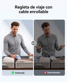 Regleta Multicontacto de Viaje Compacta, 4 Tomas con 3 Puertos USB Incluyendo 1 Tipo C, Cable Extensor de 1.6m, Diseño Pequeño Ligero, Ideal para Viajes, Hotel y Cruceros, Protección Segura Color Morado - Ver 6