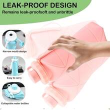 Collapsible Silicone Travel Water Bottle 20oz (600ml), Reuseable Leakproof BPAs Free Foldable Sports Bottle, With Carrying Strap - 淺粉色 - 查看 9