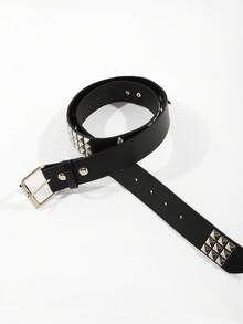 1件男女通用纯色朋克摇滚铆钉水钻亮片装饰时尚腰带 - 黑色 - 查看 4