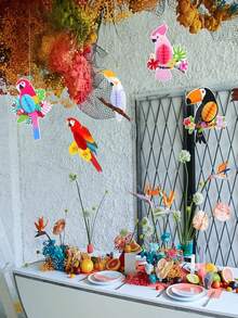 Set de 6 piezas/3 piezas Decoración colgante de nido de loro tropical hawaiano, decoraciones de fiesta tropical de bar, decoración de fiesta de jardín con tema de selva tropical - Multicolor - Ver 7