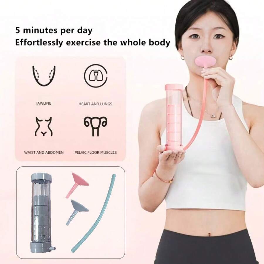 横膈膜呼吸哑铃 腹式呼吸肺活量训练器 腹部训练哑铃 可调节阻力 - 彩色 - 查看 1