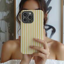 Funda de teléfono a rayas rosa y burdeos, diseño de rayas verticales minimalista retro, estilo estético vintage, compatible con iPhone 17/16/15/14/13/12/11 Pro Max - Amarillo - Ver 2